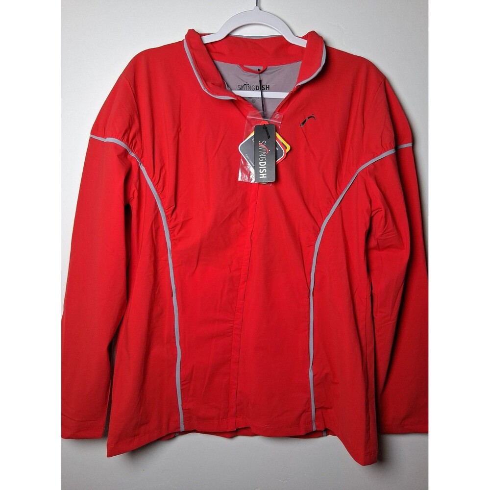 NEW SwingDish Women's Golf Jacket Red Full Zip Stretch Mock Neck Performance XL